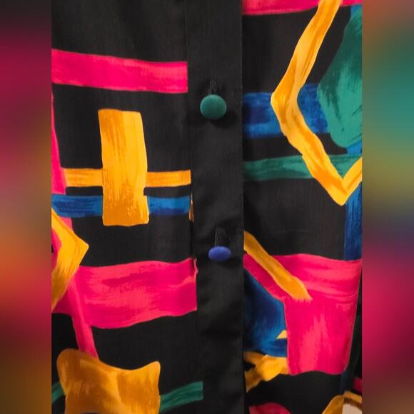 Vtg 80s Multicolored Geometric Button Down Shirt Art To Wear Peter Popovitc Read - Picture 7 of 9
